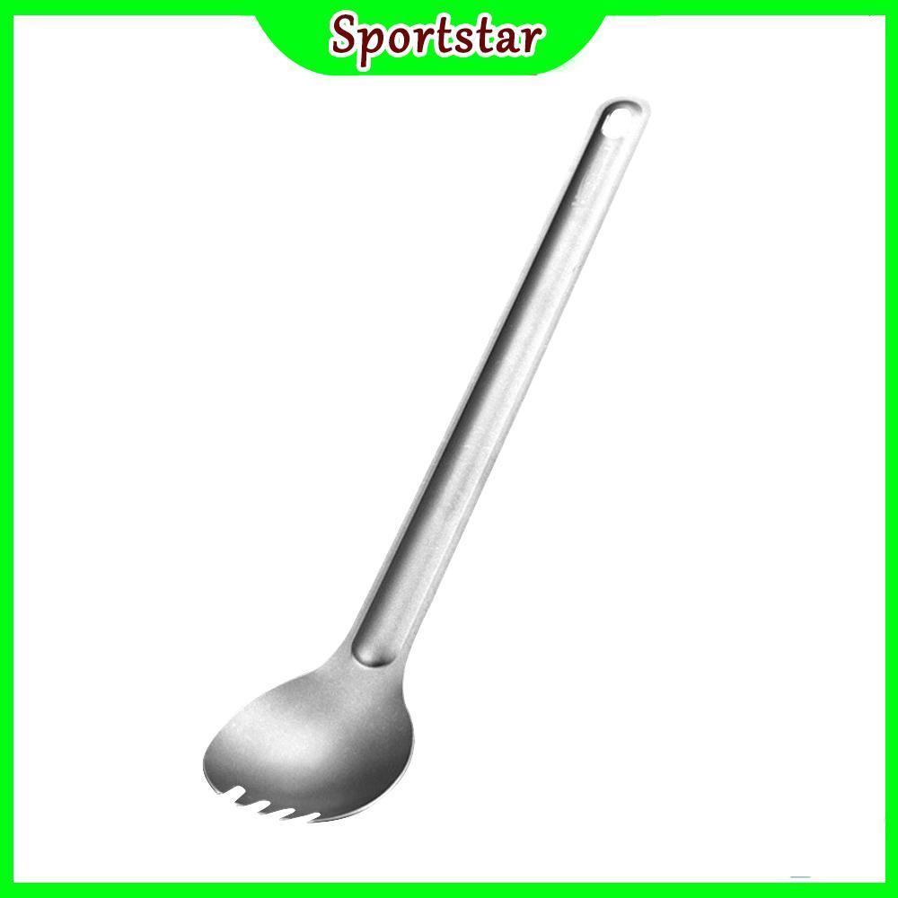 Sportsstar.th SOUUXIU Camping ช้อน/ส้อมด้ามยาว 8.6in สแตนเลสบนโต๊ะอาหารแบบพกพาน้ำหนักเบาสำหรับปิกนิกแบกเป้ปาร์ตี้
