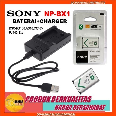 Baterai Sony NP-BX1+ Charger For Sony Cyber-Shot HX50V, DSC-HX50V, HX60V, HDR-AS10, HDR-AS15 ZV1 ZV 