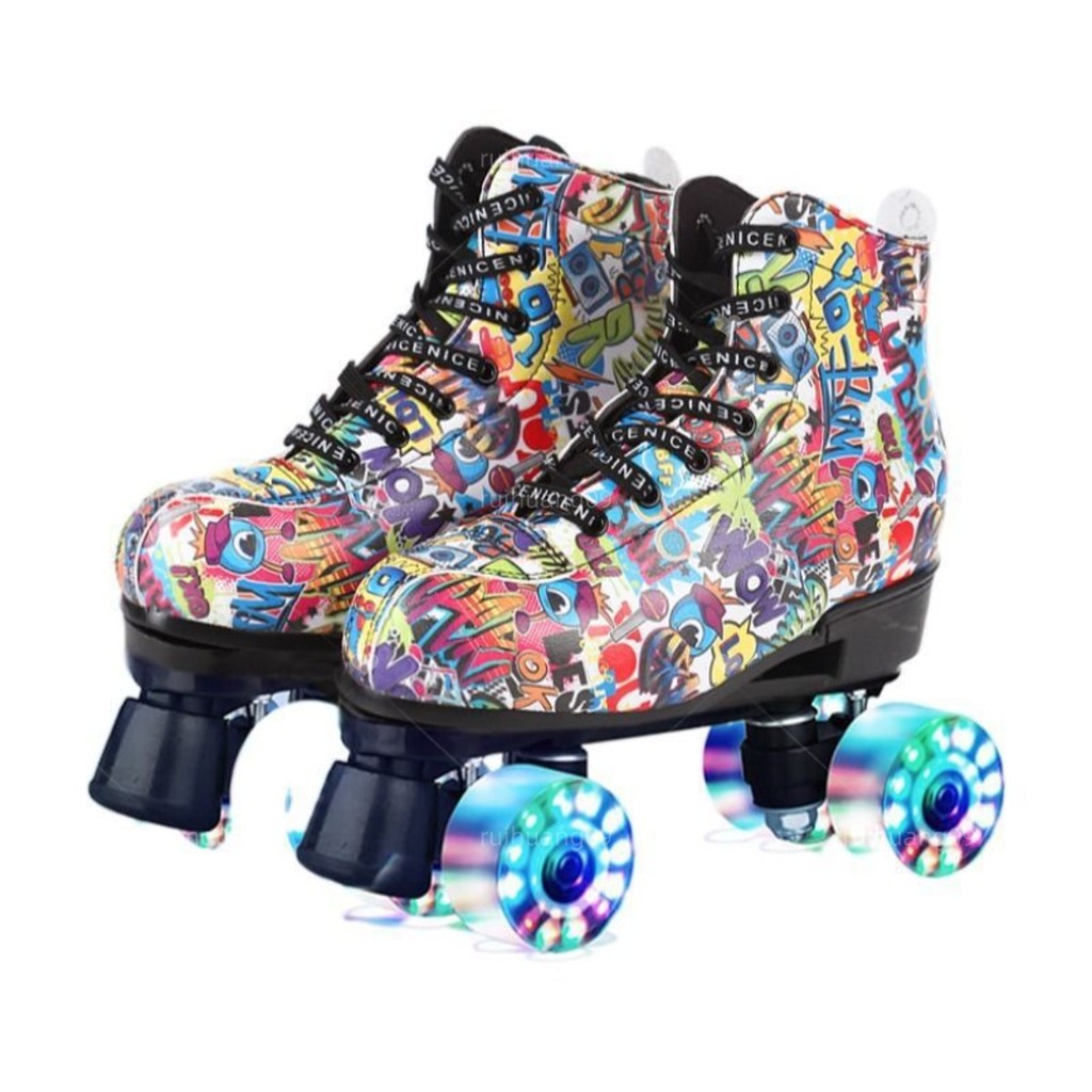 Graffiti Roller Skates ผู้ชายผู้หญิงสี่ล้อ Double-Row Roller Skates Two-Row Luminous Roller Skates เ