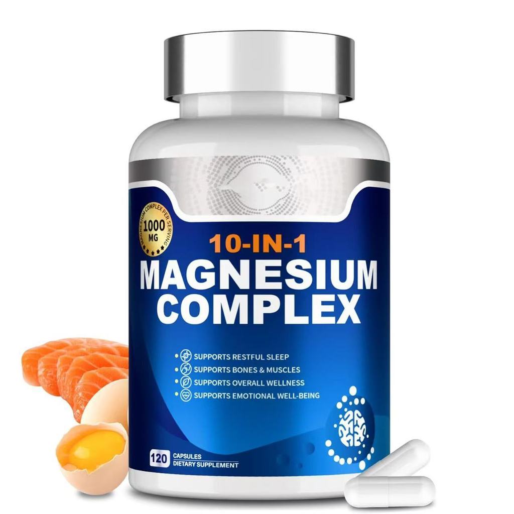 10-in-1 Magnesium Complex Capsules 120 แคปซูล | อาหารเสริมแมกนีเซียมอเนกประสงค์ 1000 มก.