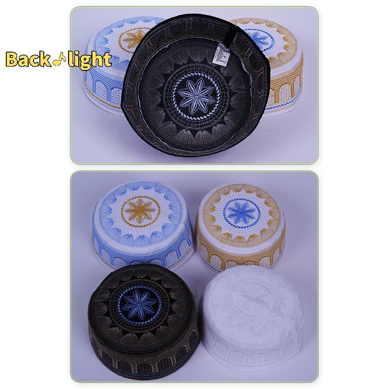 ใหม่มุสลิมผู้ชายหมวกสวดมนต์ผ้าฝ้าย刺绣 Leiudi ArabiaอิสลามHeadscarf Topkippot Turban沙特 [Backlight]