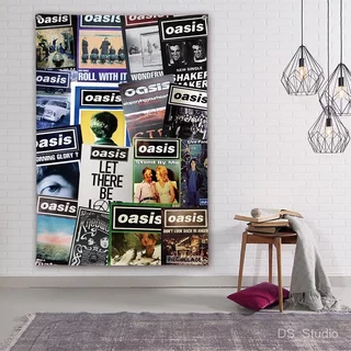 OASIS ผ้าธงแขวนร็อค Oasis Band ผ้าพื้นหลังบาร์ ตกแต่งคอนเสิร์ต ผ้าแขวนหอพัก ผ้าแขวนข้างเตียง ผ้าแขวนสตูดิโอพร้อมแพ็คเกจก