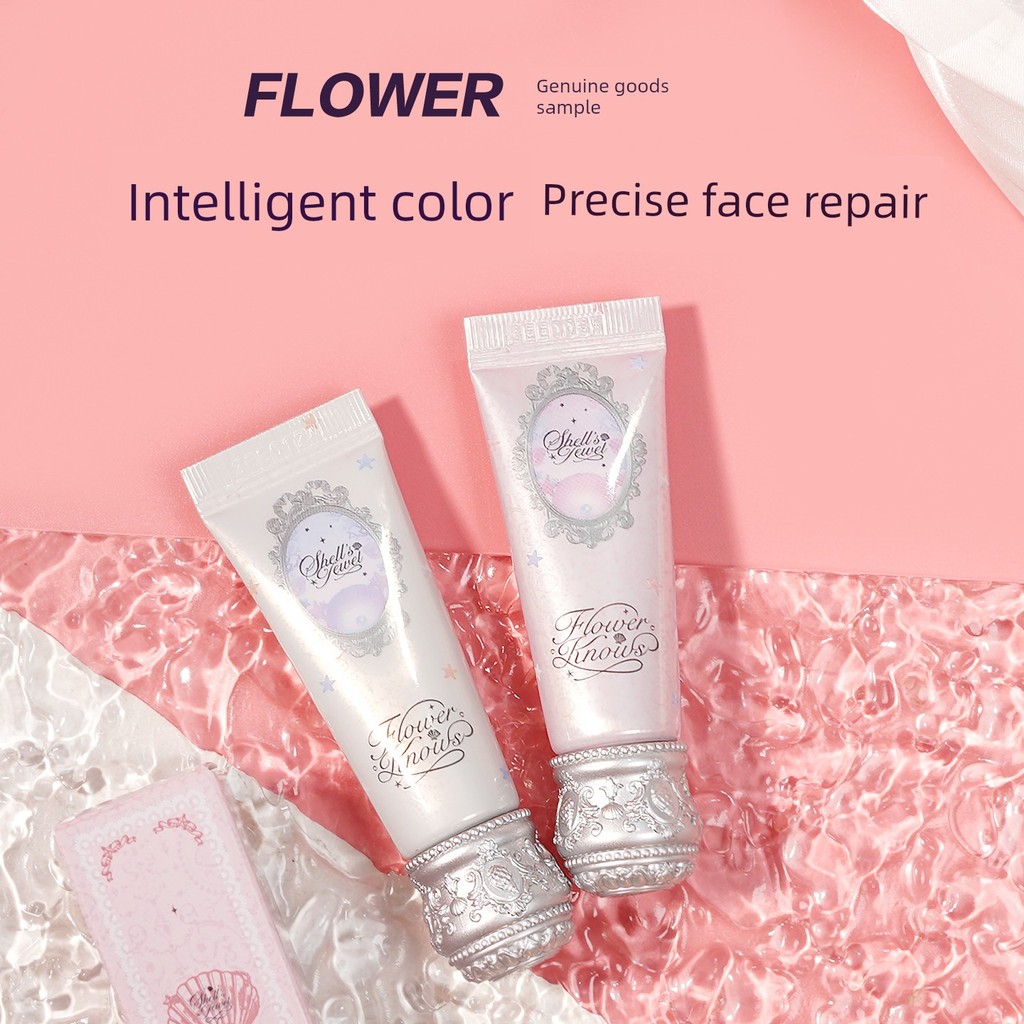 Flower Knows Shell Pearl Color Makeup Primer 8g Brightening Holding Makeup No Sticking Powder Repair
