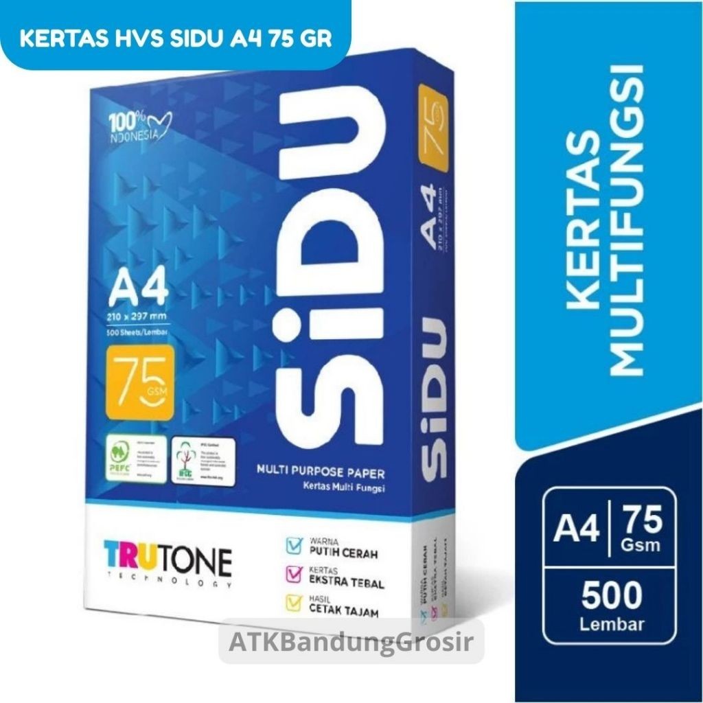 SIDU กระดาษมัลติฟังก์ชั่น HVS 500 แผ่น A4 & F4 กระดาษพิมพ์ภาพ 75 & 80 แกรม 500 แผ่น - 1 รีม (500 แผ่