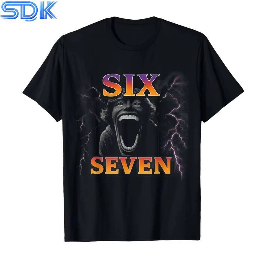 67 Six Seven   Meme Design ตลก 6 7 เสื้อยืดผ้าฝ้าย  T เสื้อแขนสั้น