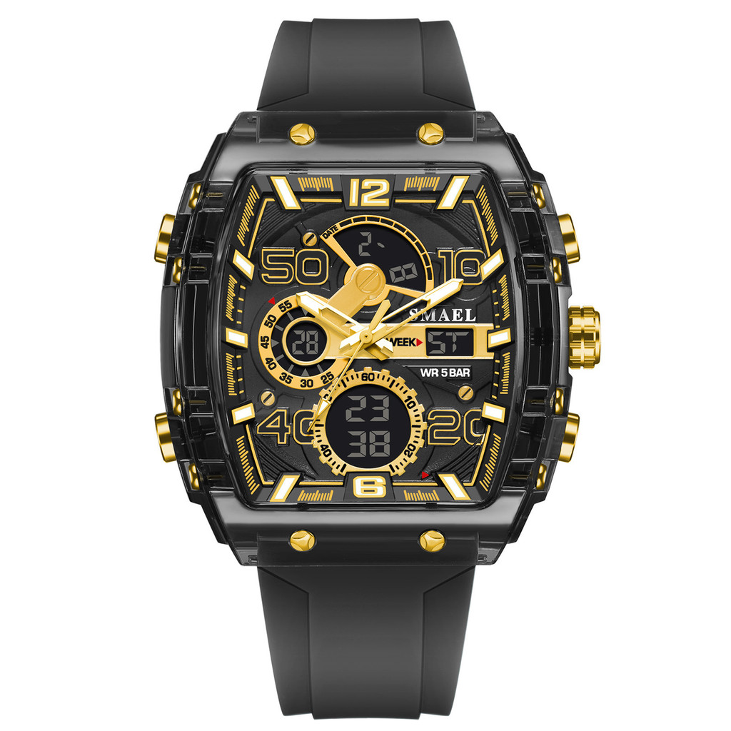 SMAEL 50M กันน้ํา Dual Display LED Luminous นาฬิกาปลุกนาฬิกาผู้ชาย