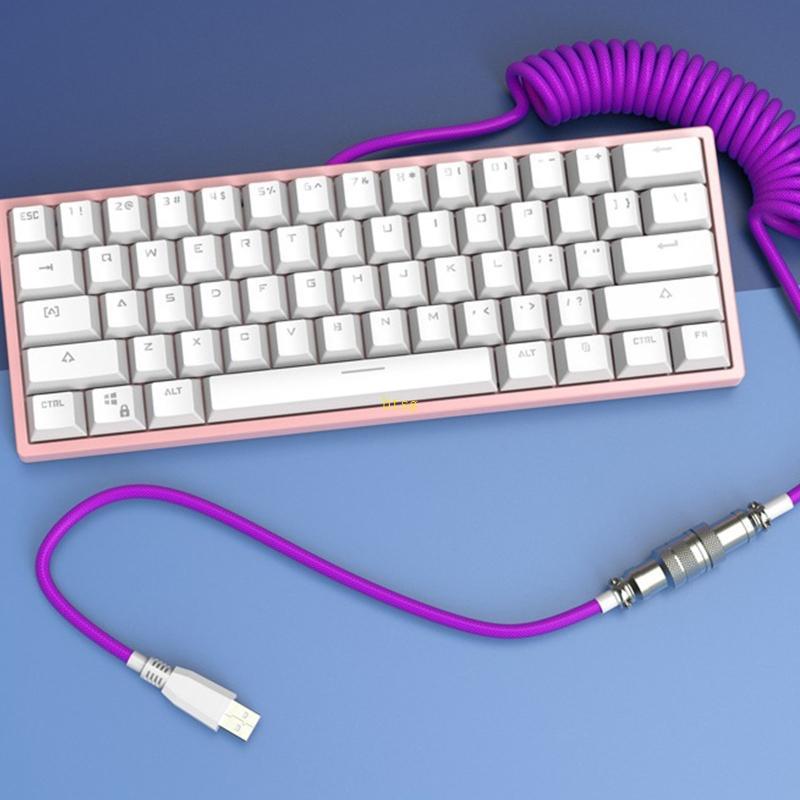 Btsg ความยาว 2M USB ถึง Type-C Coiled Cable Aviator Connector สําหรับคีย์บอร์ดแบบกลไก
