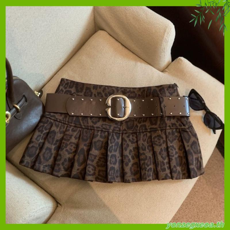 ELFwoo กระโปรงสั้นเอวสูง พิมพ์ลายเสือดาว