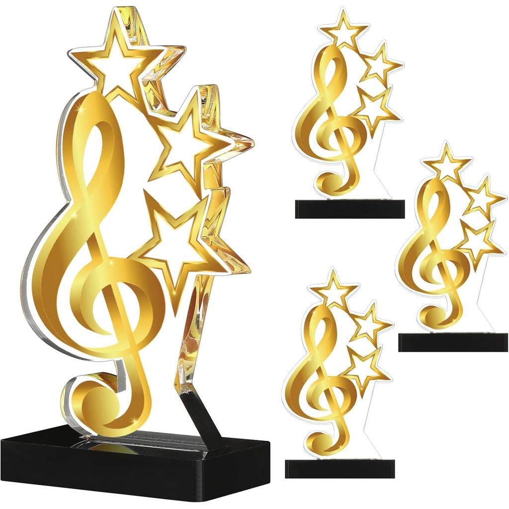 Landical 4 Pack Music Award Trophies Gold Winner Music Award Plaques Award รางวัลของขวัญสําหรับ Tour