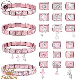 สร้อยข้อมือสแตนเลสสีขาว ลายผีเสืьอและเพชรสังเคราะห์ ขนาด 9 ม…