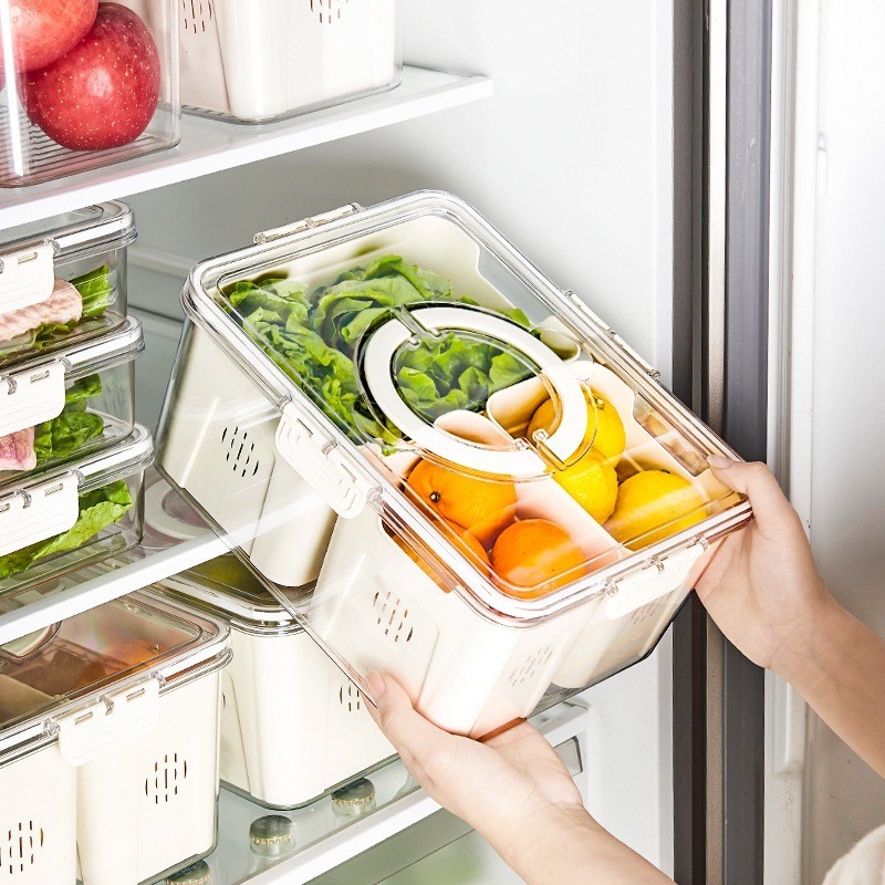 ถังเก็บตู้เย็นใส Airtight พลาสติกภาชนะบรรจุอาหาร BPA-Free Stackable Organizer กล่องสําหรับผักผลไม้ H