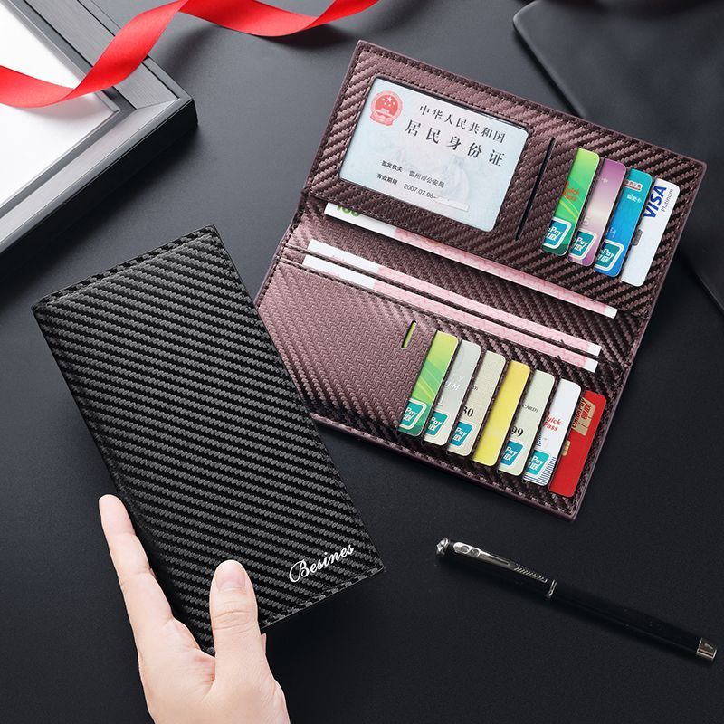 Light Luxury Mens Long Carbon Fiber Wallet Retro Three-in-One Ultra-Thin Anti-Magnetic Mens Multi-card Card Holder ID Holder 3.20