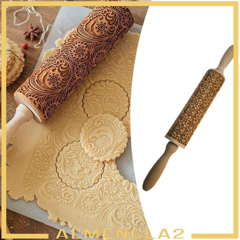[Almencla2] ไม้นูน Rolling Pin คุกกี้แสตมป์ตกแต่ง DIY เครื่องมือแกะสลักลึกลายนูน Rolling Pin สําหรับ