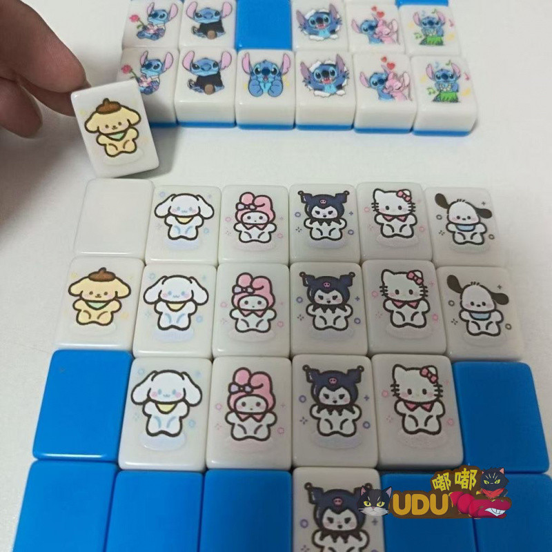 [ขายร้อน] Creative Stitch Mahjong Mahjong Fun Sanrio Mahjong Push Push Card Toy Decompression Toy Fu