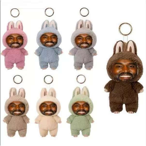 Internet celebrity layeye Plush toy with fluff bubu Trendy and popular Kanye plush keychain bag acce