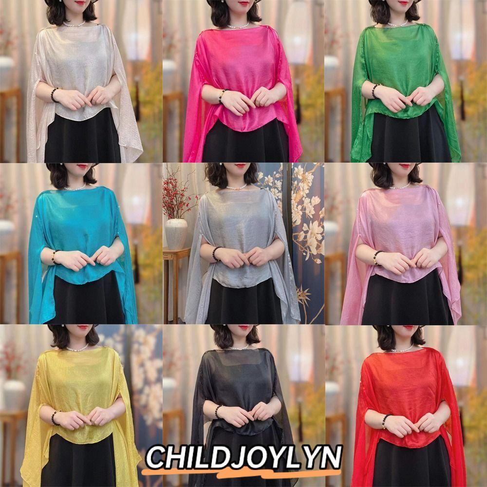 เสื้อคลุมพรหมราตรี CHILDJOYLYN, ผ้าคลุมไหล่ผู้หญิงชีฟองสีบริสุทธิ์, เสื้อคลุมแบบ Cape สไตล์แฟชั่นสำหรับคนหนุ่มสาว