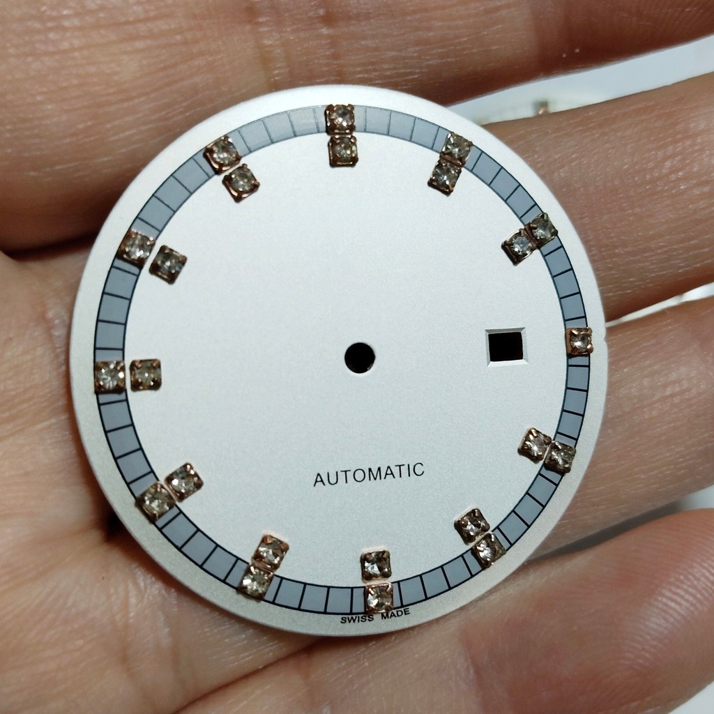 ทดแทน Jiang Shi Face 2824 2892 2836 Dial White Double Diamond 35.3mm 3 Points Calendar Dial Watch Ac