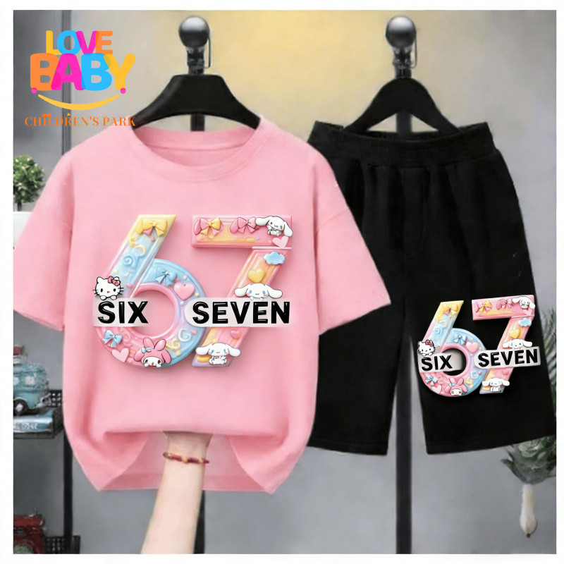 (COD) lo9 ชุดเด็กสาว 2 ชิ้น ลายซานริโอ 67 | เสื้อยืด + กางเกงขาสั้น | นุ่มสบาย | สไตล์หวานๆ | ชุดเด็กฮิตใน #ชุดเด็กสาว