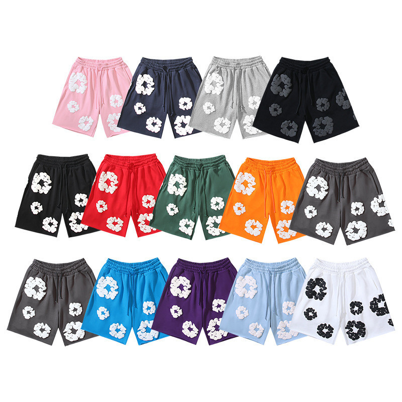 IZJR 2025 ฤดูร้อน Denim Tear ยุโรปอเมริกันแนวโน้ม Foaming Kapok High Street หลวมกางเกงขาสั้นผู้ชายผู