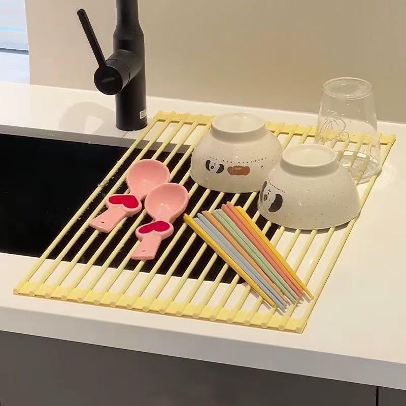 ห้องครัวพับได้อ่างล้างจานจานราวตากผ้า Roll-Up จาน Drainer สําหรับจานชามเคาน์เตอร์จัดเก็บ, พับกว่าแคด