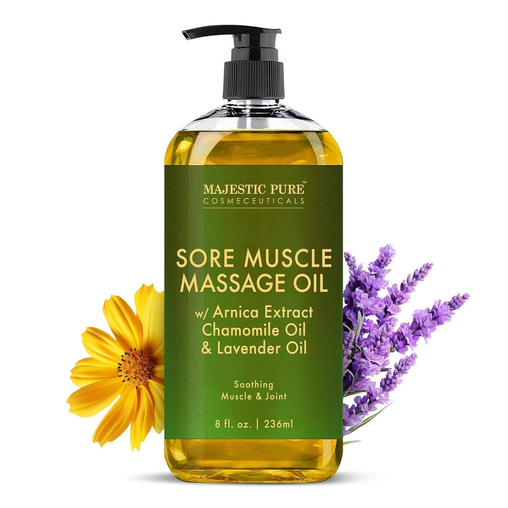 Majesty Pure Arnica Massage Oil-น้ํามันธรรมชาติสําหรับการบําบัดการนวดมีน้ํามันหอมระเหยลาเวนเดอร์และด
