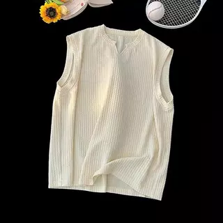 MR9 Sleeveless Top BX14 เสื้อแขนกุด เสื้อกล้าม คอHenley Oversize ลำลอง Man Clothing ดำ ขาว และครีม