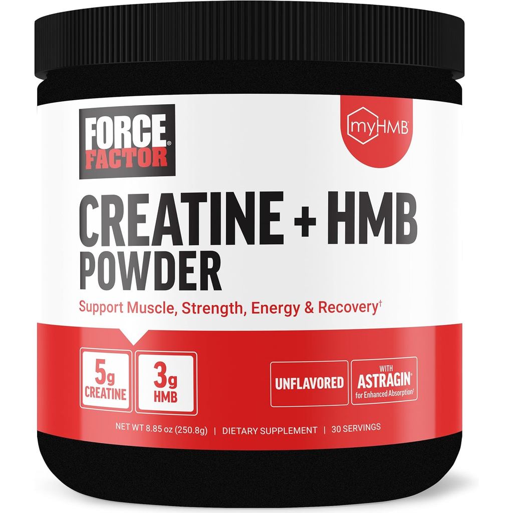 Force Factor Creatine HMB Powder, 5g Creatine Monohydrate + 3g myHMB สําหรับการเจริญเติบโต ความแข็งแ