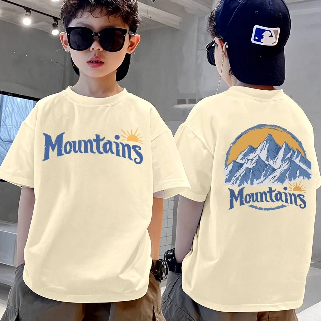 Yout-children เสื้อเด็ก ของเด็ก เสื้อคอกลม cotton ลายพิมพ์ทันสมัย 'MOUTAINS' สบายและนุ่ม ระบายอากาศดี