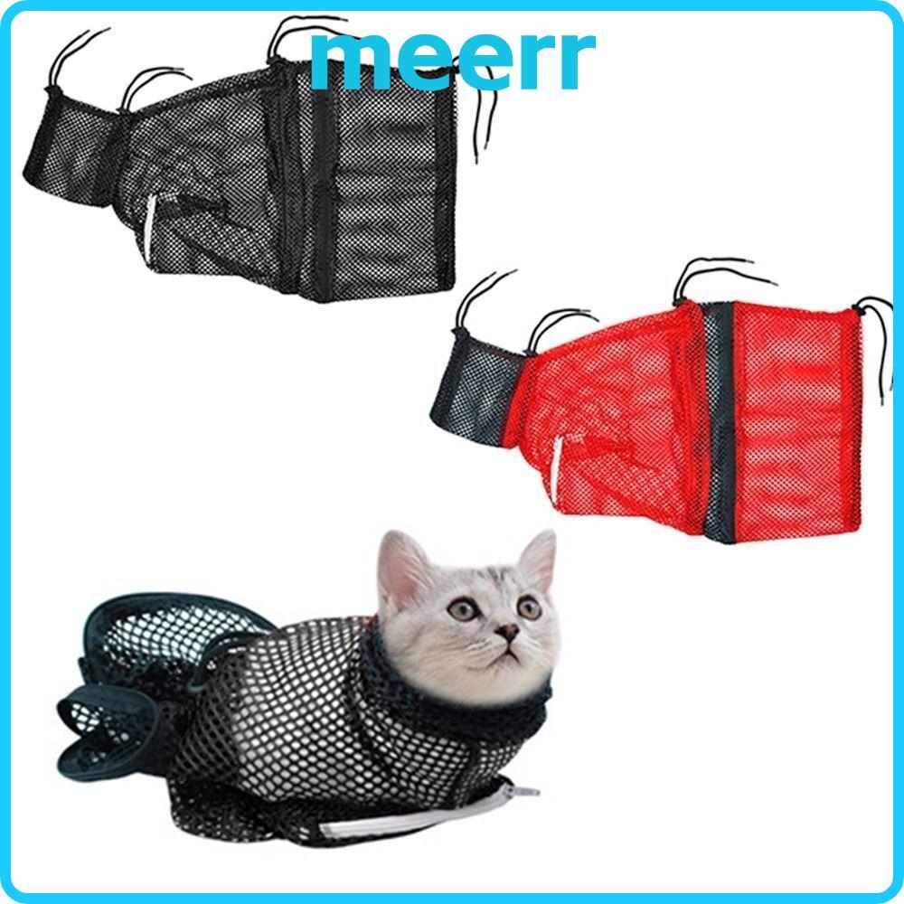 MEERR Cat Grooming Restraint Bag, Breathable Mesh Anti Escape Cat Bathing Bag, Anti Bite Adjustable 