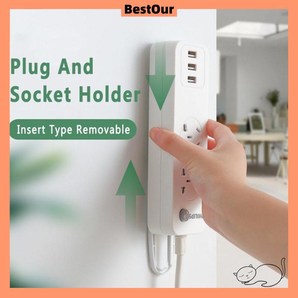 BESTOUR Plug Fixer Gadget Self-Adhesive Seamless Storage Shelf Wall Fixer ติดผนัง