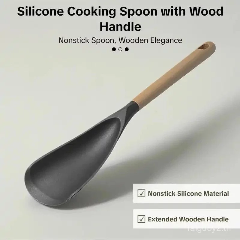 Silicone Cooking Spoon with Wooden Handle Nonstick Spatula thumbnail 3