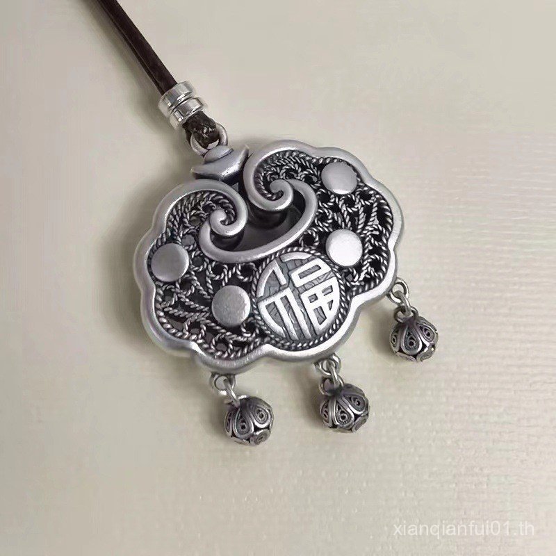 สร้อยคอโซ่ล็อคเงินบริสุทธิ์รุ่นย้อนยุค 999 PC พร้อมลายพิมพ์โชคดี