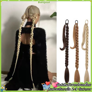 แฟชั่นผู้หญิงสีดํายาวถักวิกผมหางม้าบิดมวยสาว Hairwear Extens…