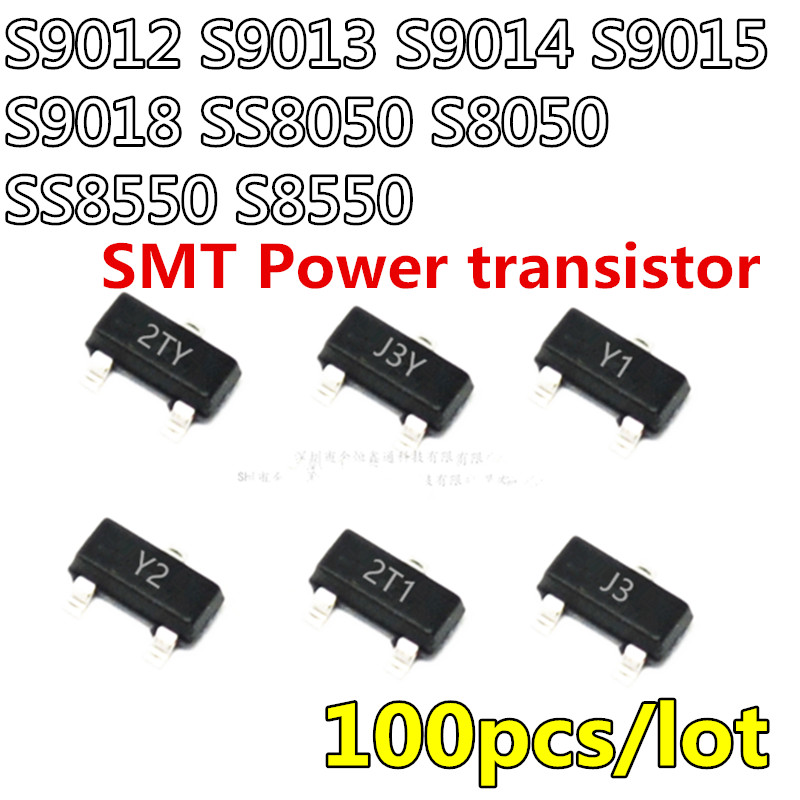 100 ชิ้น/ล็อต S9012 2T1 S9013 J3 S9014 J6 S9015 M6 S9018 J8 SS8050 Y1 S8050 J3Y SS8550 Y2 SOT23 ทราน