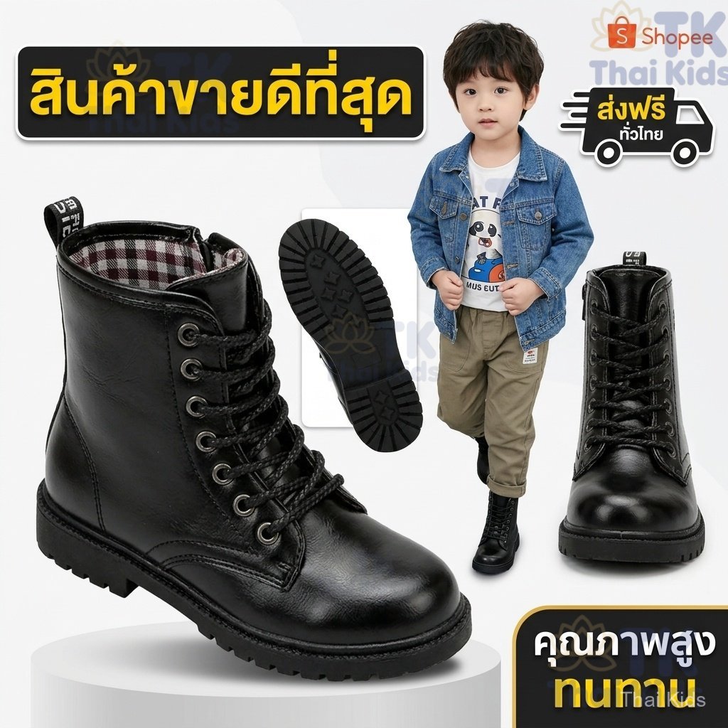 ส่งมาจากกรุงเทพฯ 💥รองเท้าบูทเด็กสีดำ  มีให้เลือกทั้งแบบผู้ใหญ่และเด็ก รองเท้าฝึกทหาร Marten สำหรับเด็ก