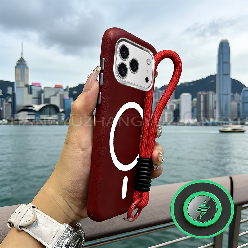 เหมาะสําหรับ iphone 17 PRO MAX เคสโทรศัพท์หนังและแหวนดูดแม่เหล็กสําหรับชาร์จ soft Case lanyard LSPW0