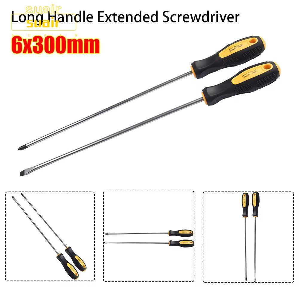 SUAIR 1/2 ชิ้นไขควงขยาย, ที่จับยาง Slotted Cross Head ไขควงด้ามยาว, แม่เหล็กอเนกประสงค์ 6x300 มม. สกรูแบบแมนนวล