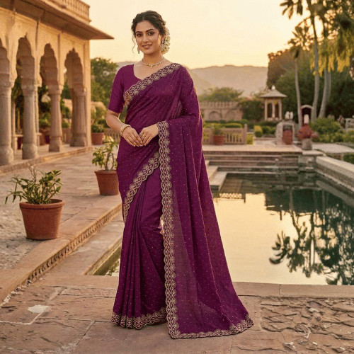 New Stone Work Fabric Saree Collection สําหรับผู้หญิง