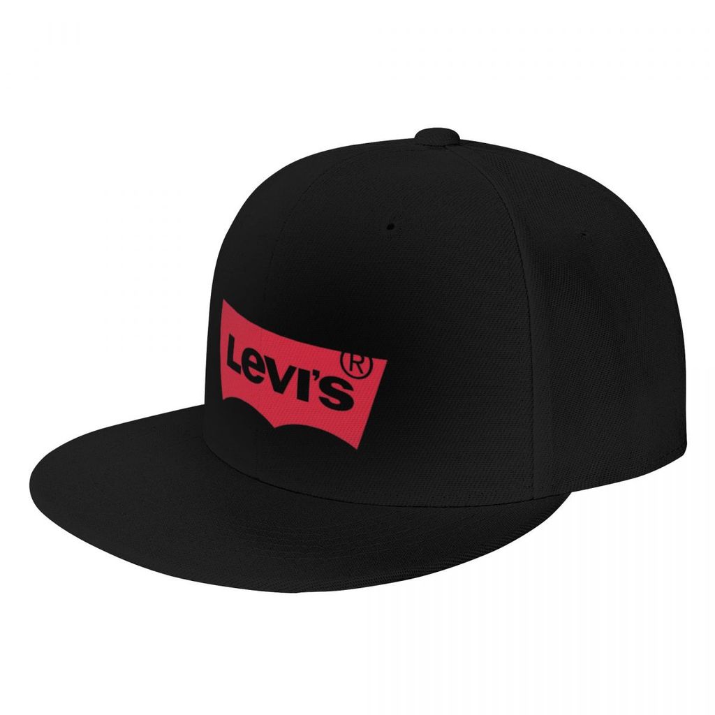 Levis ผู้ใหญ่หมวกกันแดดแบนพิมพ์หมวกฮิปฮอปเต้นรําหมวกปีกแบนชายคาแบนสีคมชัดหมวกผู้ชายและผู้หญิง