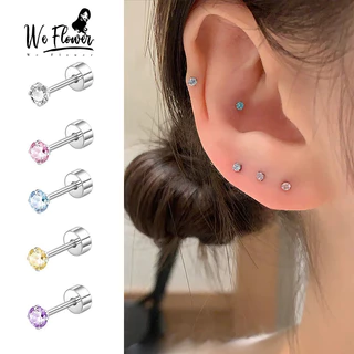 We Flower 2 ชิ้น Minimalist s925 เงินขนาดเล็กคริสตัลที่มีสีสันสกรูต่างหูผู้หญิงเลือกฟรี Pierced หู Studs เครื่องประดับ
