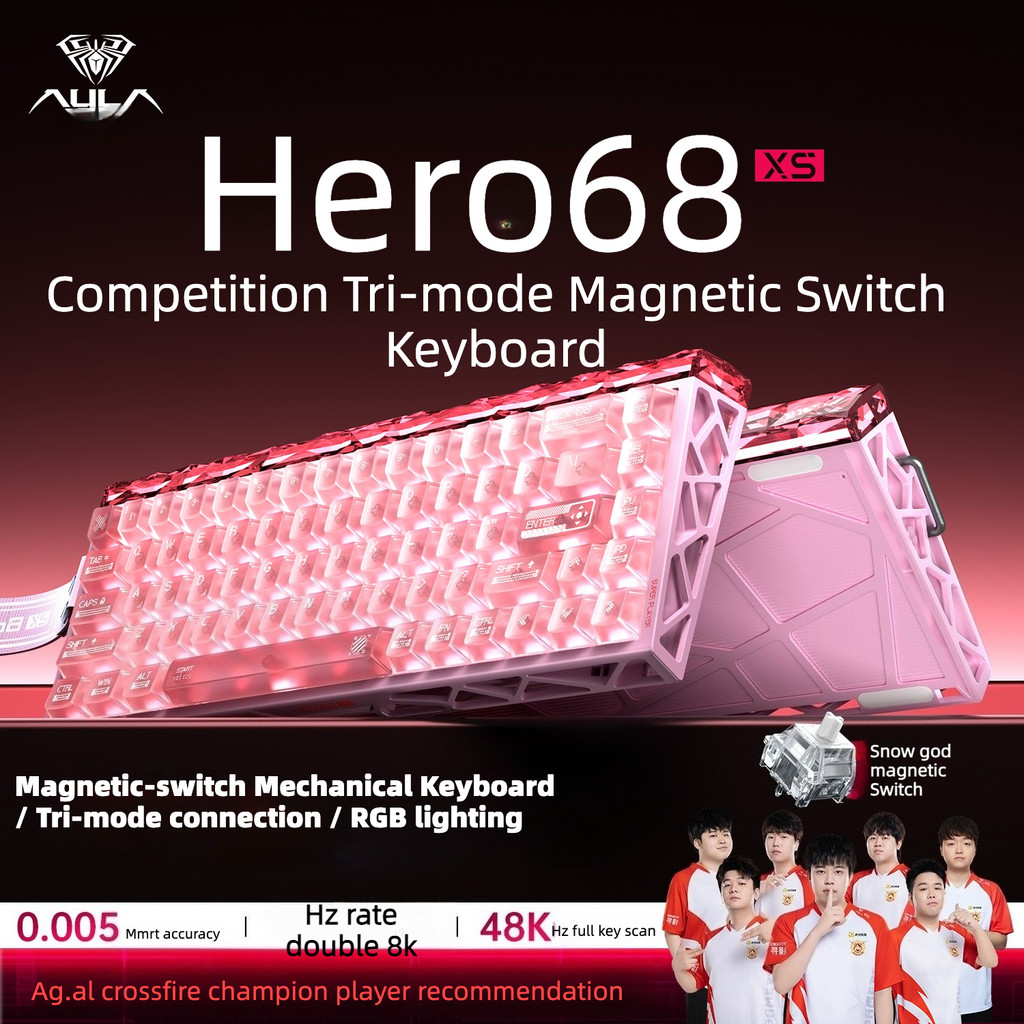 AULA Hero68XS Magnetic Switch Keyboard Mechanical Wireless Tri-mode Hollow E-sports Game 8k Boys and