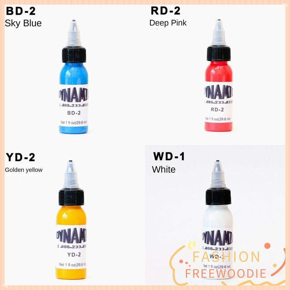 FREEWOODIE หมึกราคาถูกสำหรับการฝึกสัก ขนาด 30 ML มีหลากหลายสี เช่น สีแดงและสีเหลือง ยอดฮิตในวงการ_body_art_ และเครื่องมือสักทั่วไป