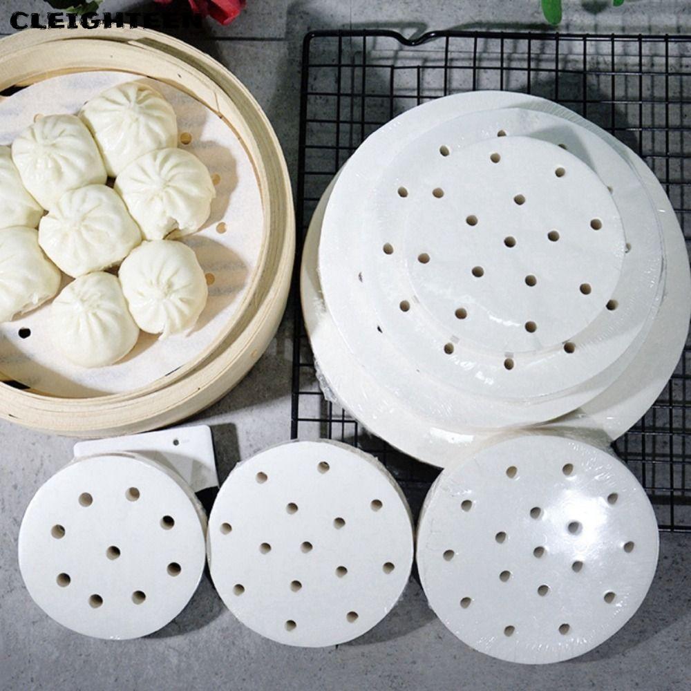 CLEIGHTEEN 100 ชิ้น Steamer กระดาษ, รอบทิ้ง Buns ขนมอบกระดาษไม่ติด, 4/5/6/7/8in Buns Pad กระดาษครัวท