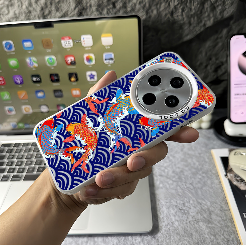 สําหรับOppoค้นหาX9 Pro X8 Ultra X8 Pro X8S + X7 Ultra Ukiyo-e KoiปลาMicro Frosted Hardเคสโทรศัพท์Sho