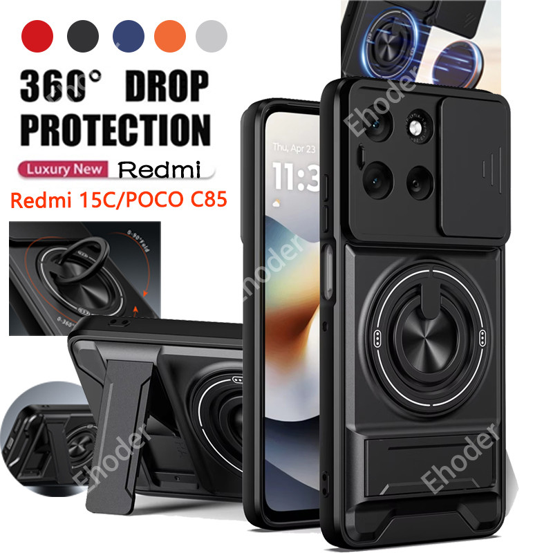 สําหรับ Redmi 15C 4G 5G 2025 เคสโทรศัพท์แม่เหล็กสไลด์กล้องเลนส์ป้องกันวงเล็บสําหรับ POCOC85 C85 Redm