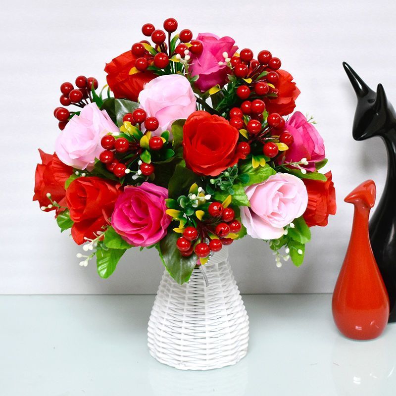 春节假花仿真花装饰品电视柜客厅卧室摆玫瑰手工婚房客厅摆放花20260108Spr Festival Fake Flowers Imitation Flower Decorations TV Cabin