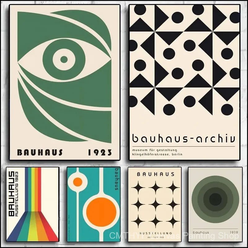 1PC Bauhaus สีเขียวสีบล็อกเส้นที่ทันสมัยเรียบง่ายโปสเตอร์ศิลปะกระดาษกันน้ํา Coffee House Bar Room ผ้