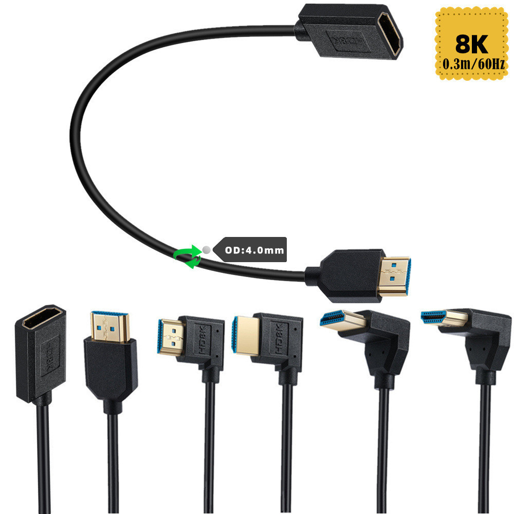 2.1V HDMI ชายหญิงสาย 0.3 M/30 ซม., 90 องศามุมขวา HDMI 2.1 สายไฟสําหรับ HDTV, UAV, FPV, Monitor, 8K @