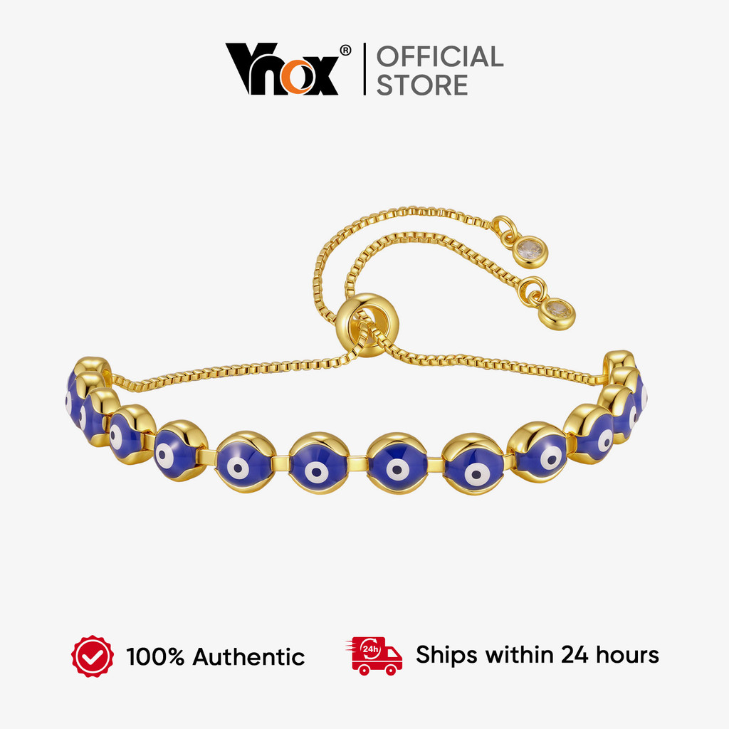 Vnox Evil Eye สร้อยข้อมือผู้หญิง พร้อมลูกปัดและcharmที่ปรับได้ เพื่อการปกป้องและการแต่งกาย