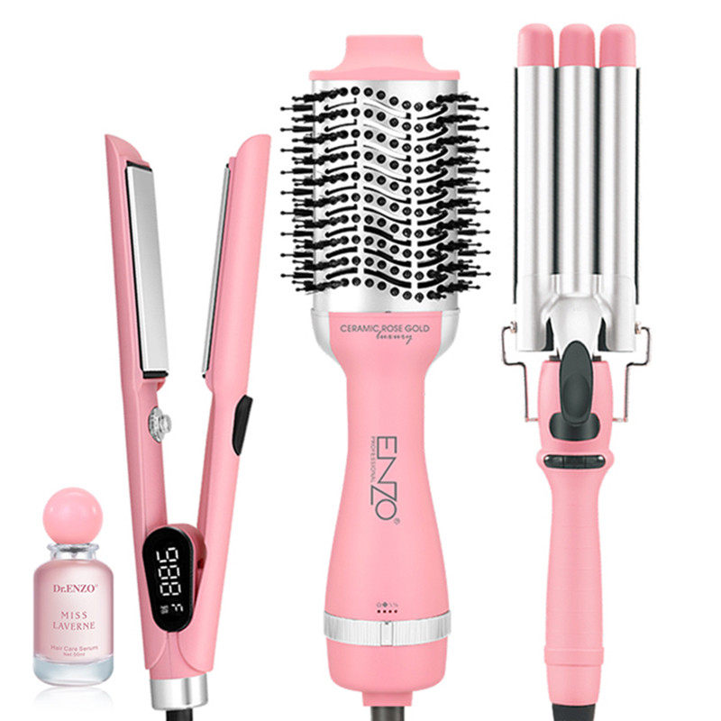 ENZO 3 in 1 3 บาร์เรลผม Curler Waver เครื่องเป่าผมความร้อนแปรง PTC เครื่องทําความร้อนจอแสดงผล LED เค